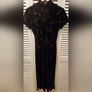 Vintage Floral Velvet Asian Inspired Dress